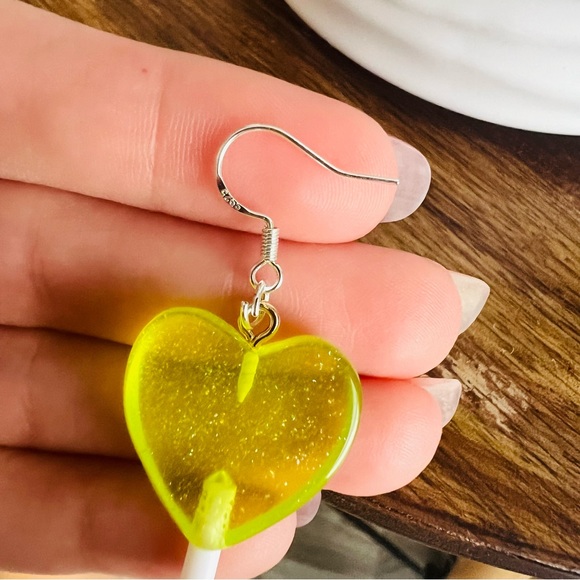 Sterling Silver Lime Green Lollipop Earrings - Picture 5 of 6